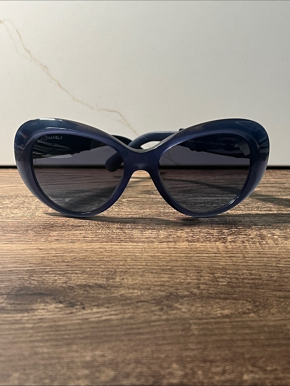 Authentic CHANEL Blue Sunglasses with leather temples (*****Read description)